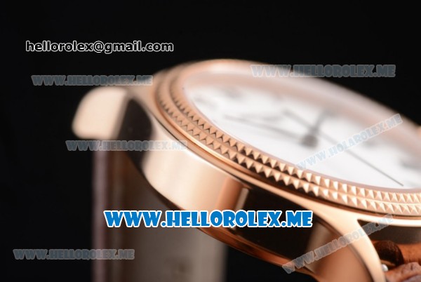 Patek Philippe Calatrava Miyota 9015 Automatic Rose Gold Case with White Dial Brown Leather Strap and Roman Numeral Markers - Click Image to Close